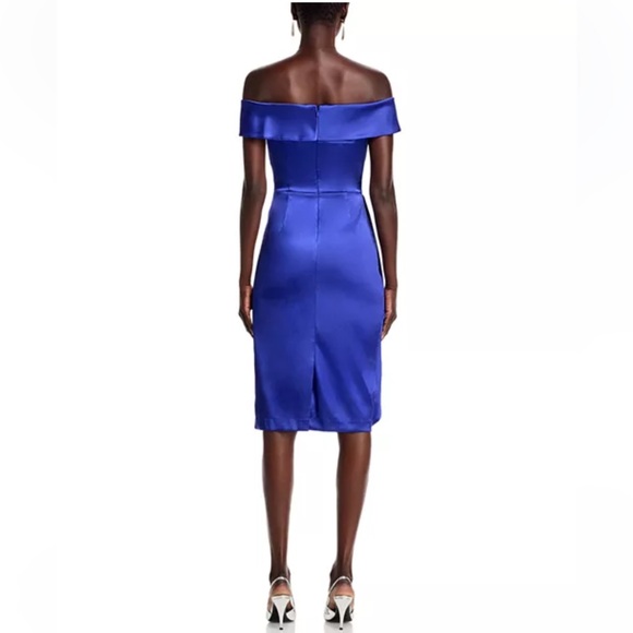 Eliza J Blue Satin Off-the-Shoulder Cocktail Dress Sz 2 | Knee Length Evening - Picture 14 of 16